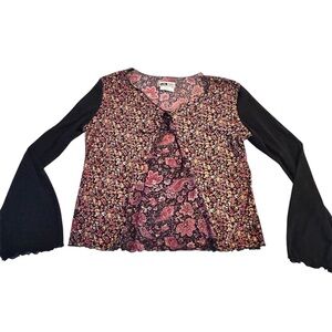 Vintag 90s Y2K Whimsigoth Witchy Floral Black Top L USA